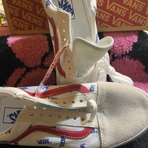Vans White and Red Sneakers with Logo.